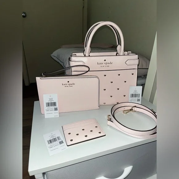 Kate Space Staci Heart Studded Satchel Bag with Cardholder and Wristlet - Picture 9 of 16